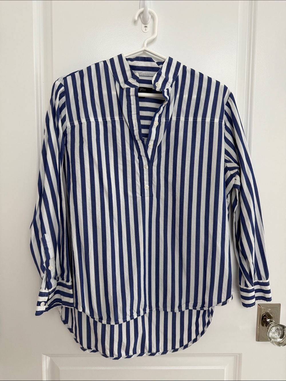 J. Crew Navy and White Vertical Stripe Button-Down Shirt